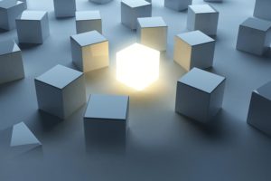 a group of cubes with one light shining